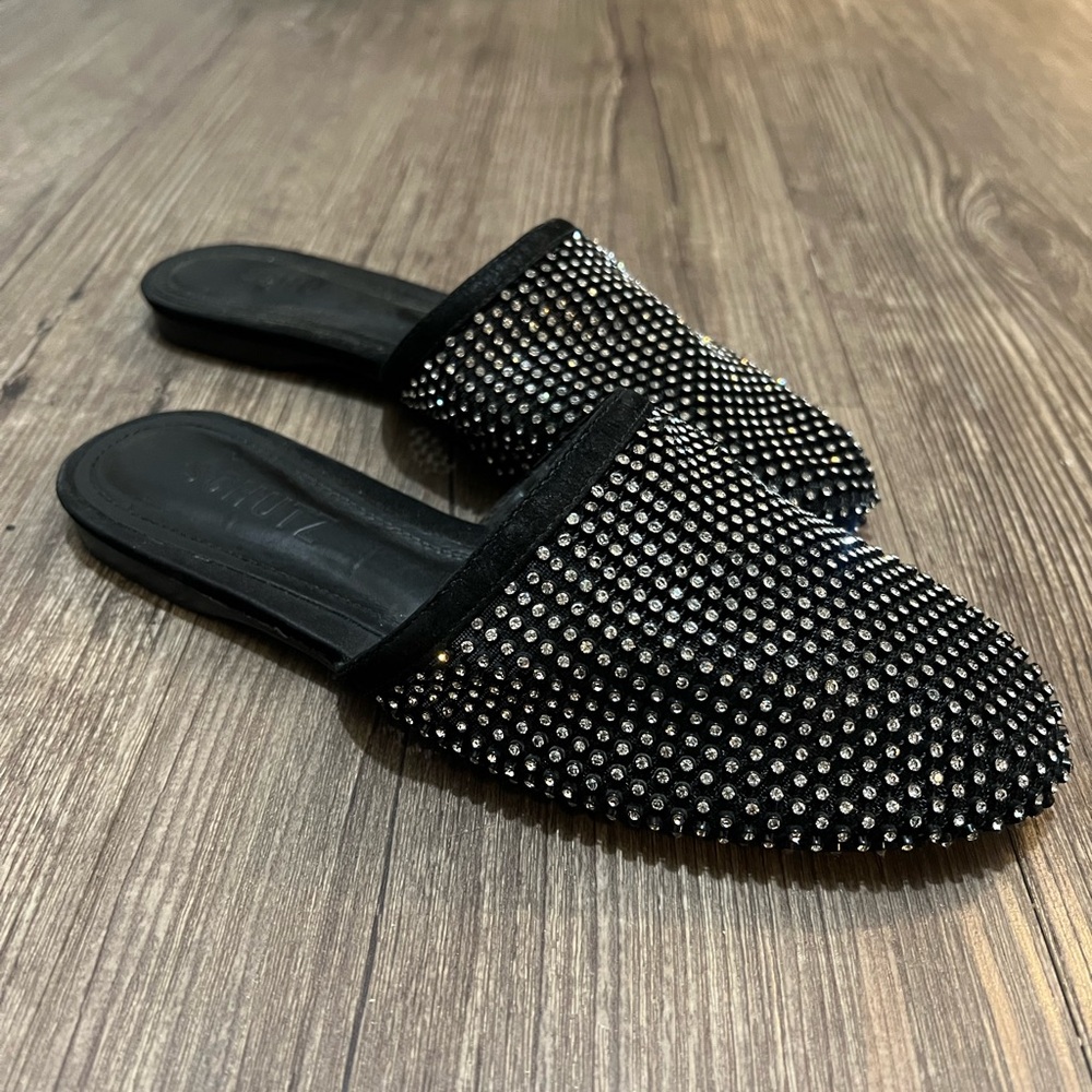 SCHUTZ Black Rhinestone Women's Mules